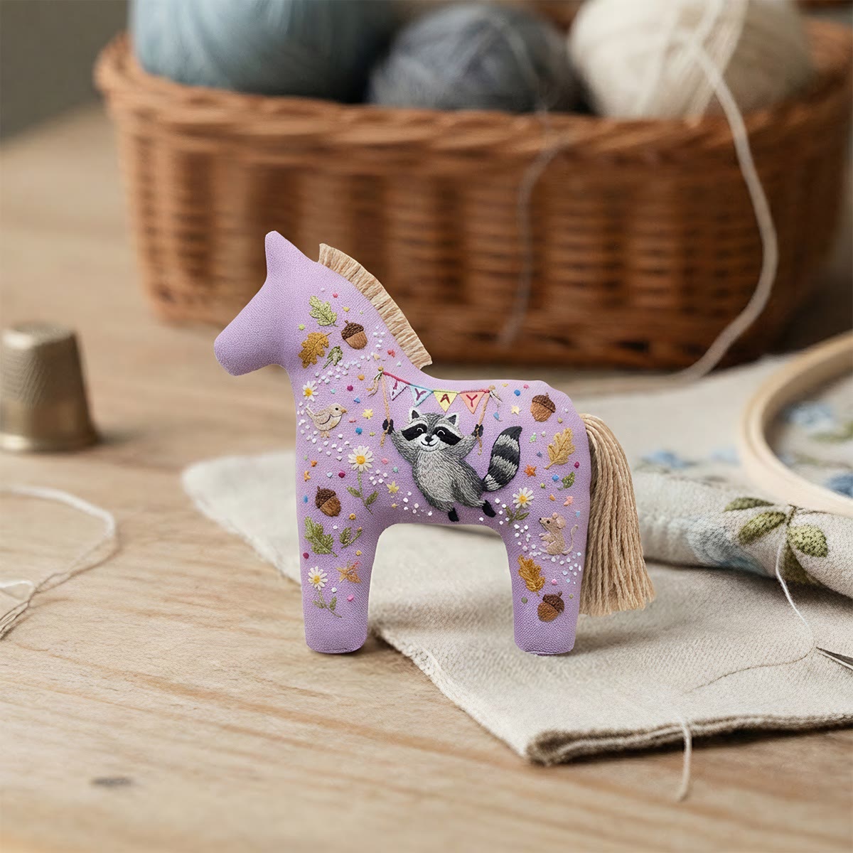 Rubbyoo Dala Horse Embroidery Kit - Cute Raccoon | Diy Handmade Craft | Nursery Decor - image 3