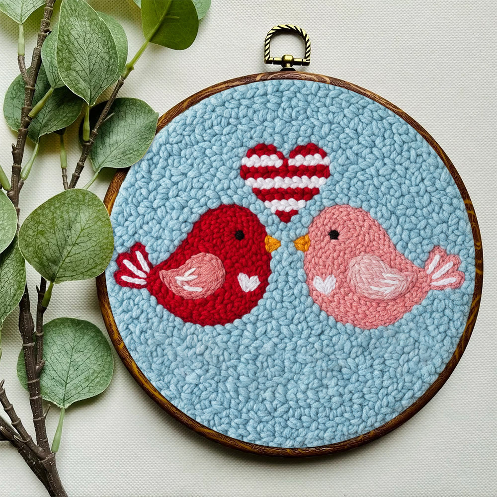 Stripe Heart Red Pink Bird Punch Needle Kit – Novice-accessible Diy Endeavor | Romantic Decor Essential - image 7