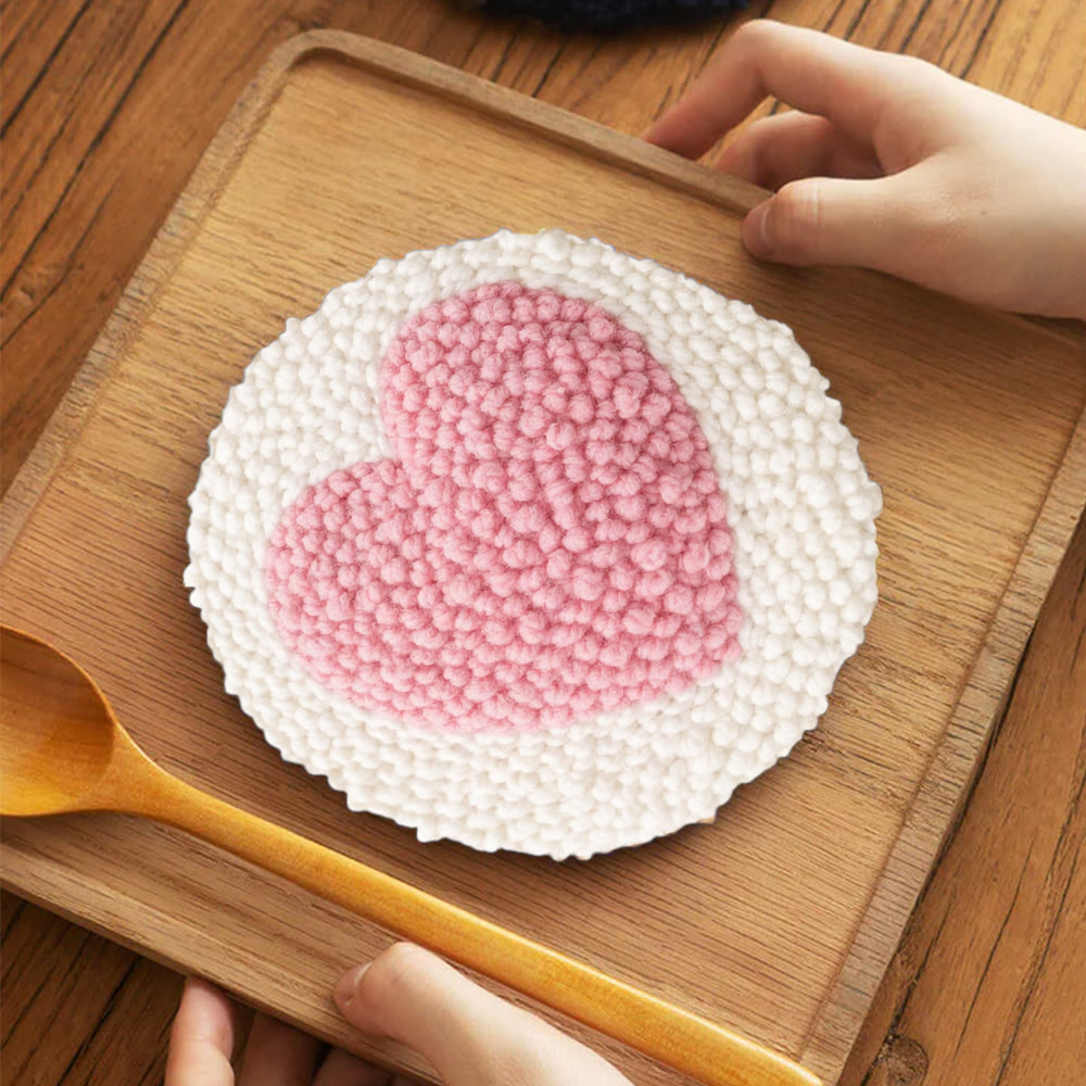 Pink Heart Punch Needle Kit - Handmade Art For Beginner | Mother's Day Craft, - 5 inch Coaster Kit - image 9