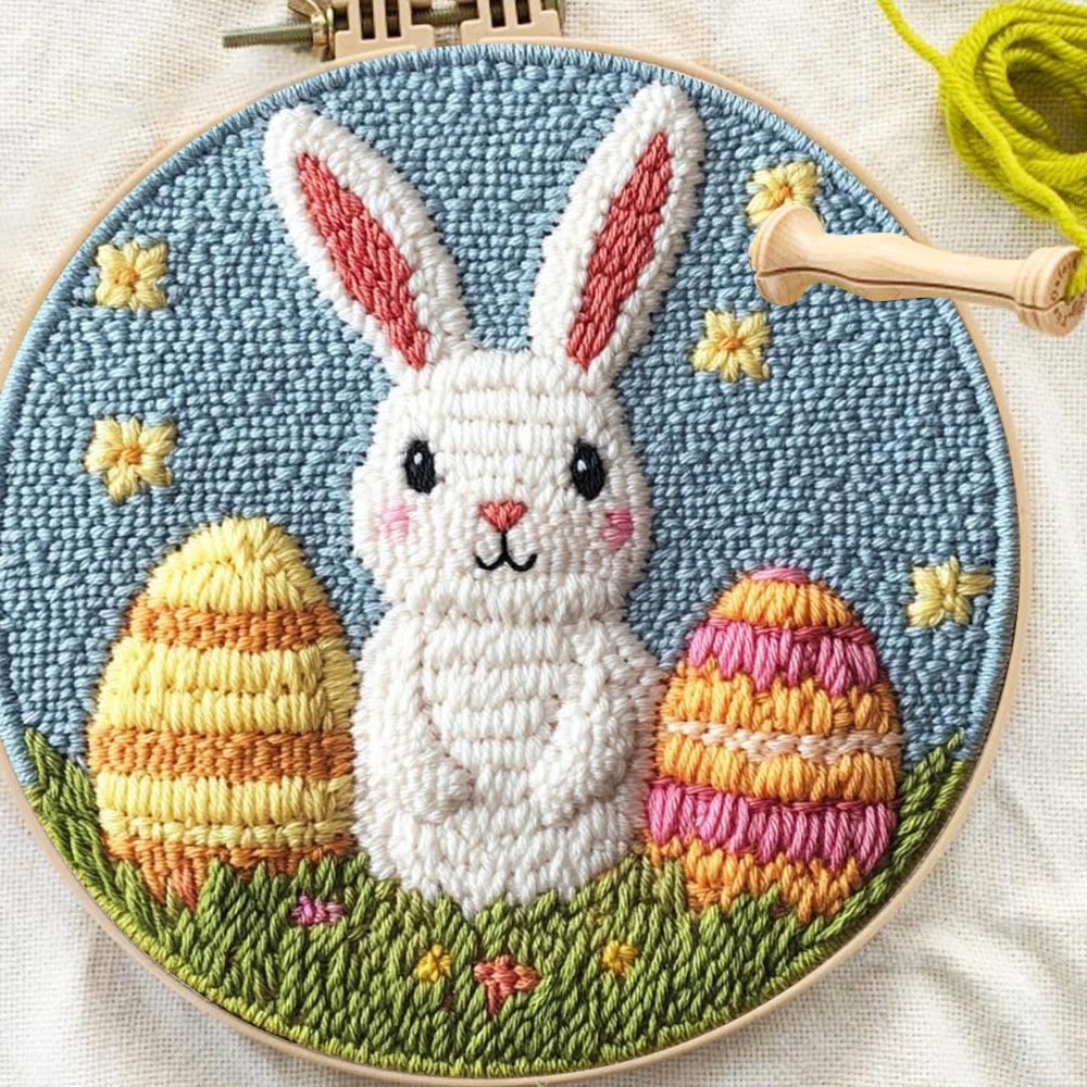 Starry Night Double Egg Bunny Punch Needle Kit - Cozy Diy | Whimsical Statement - image 8