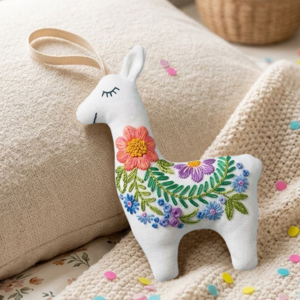 Rubbyoo Llama Embroidery Kit - Floral Garland | Unique Handmade Gift | Modern Nursery Wall Decor - image 6