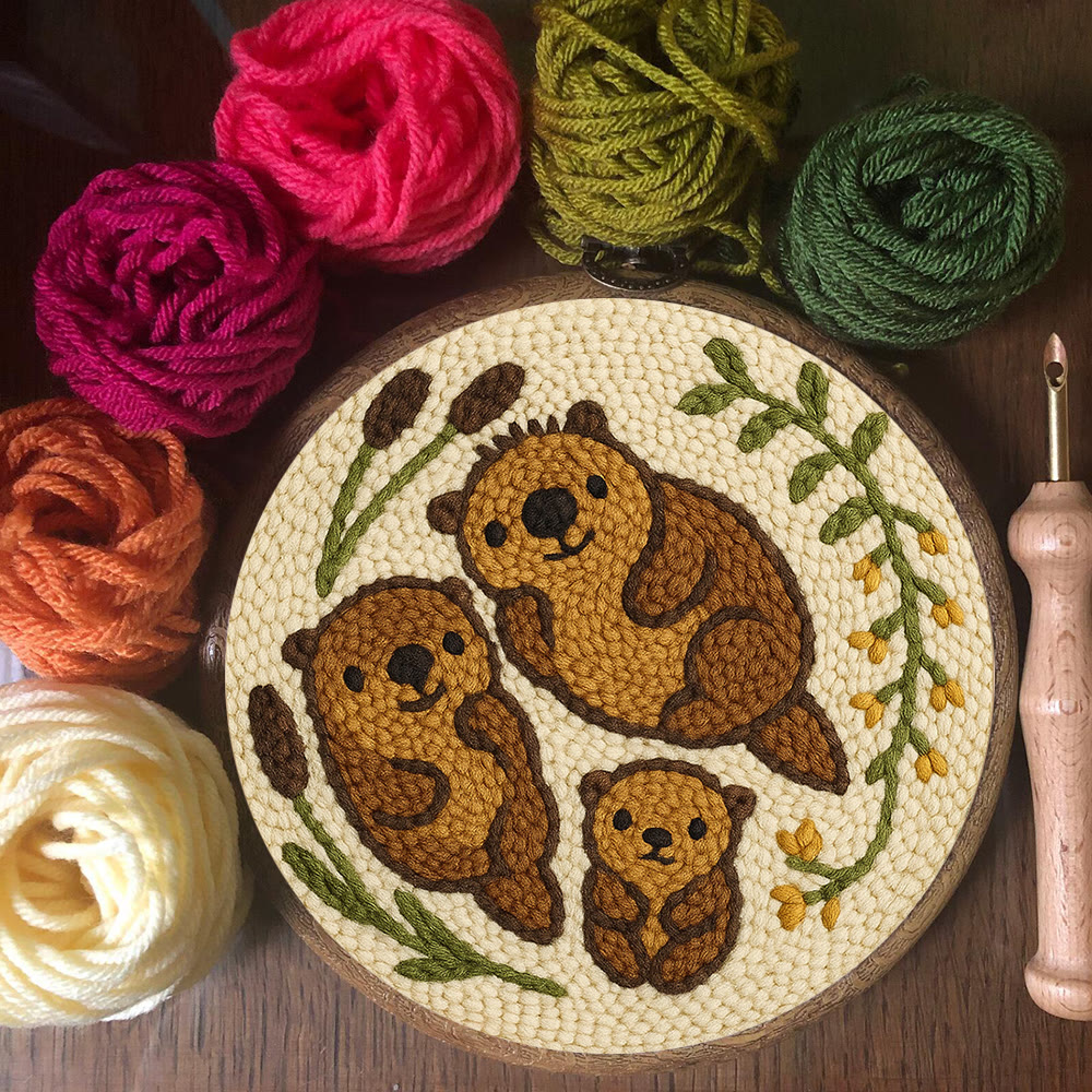Cute Otter Family Punch Needle Kit - Diy Animal Handicraft | Nice Home Decoration - image 9