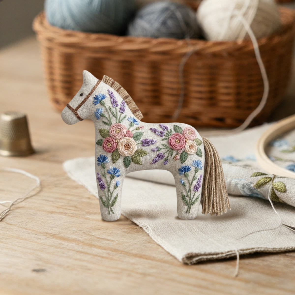 Rubbyoo Dala Horse Embroidery Kit - Lavender And Rose Floral Charm | Botanical Gift For Her | Romantic Bag Accessory - image 5