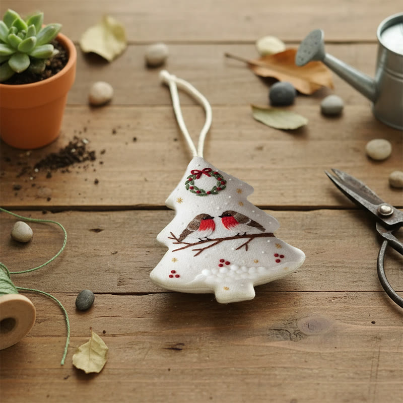 Rubbyoo Tree-shaped Embroidery Kit - Robin Perched On Wreath | Handstitched Craft | Festive Home Decor - image 8