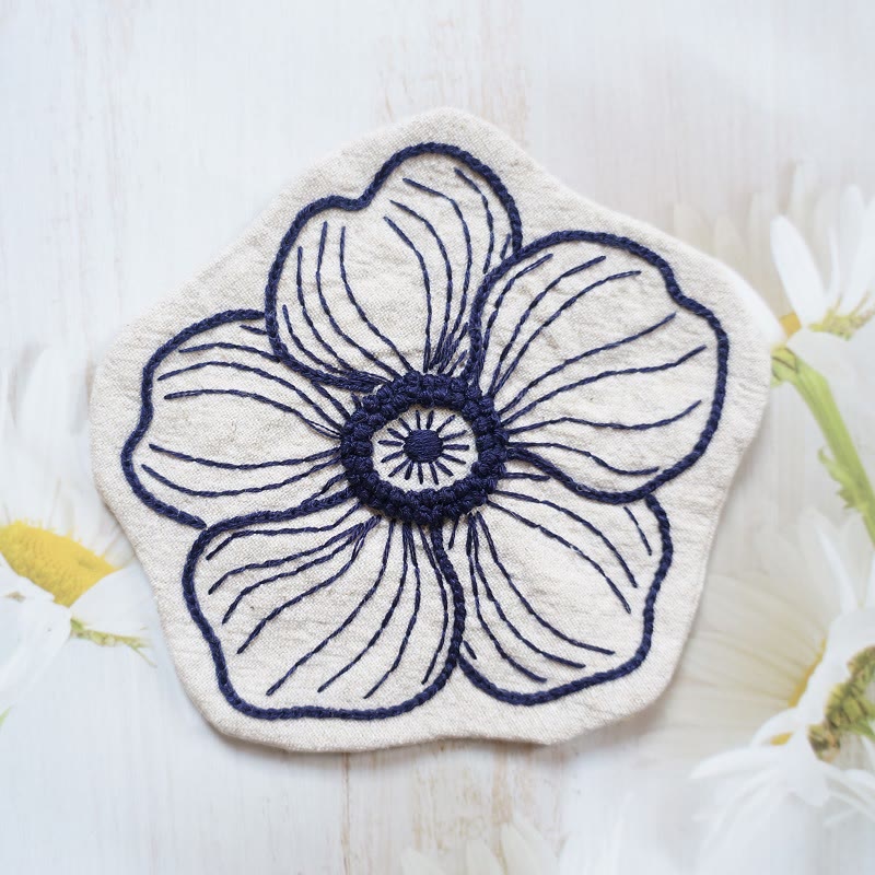 Embroidery Flower Coasters Kit | Creative Desk Decoration | Nice Handmade Gift | Diy Cup Mat - Flower F  with linen  color - image 12