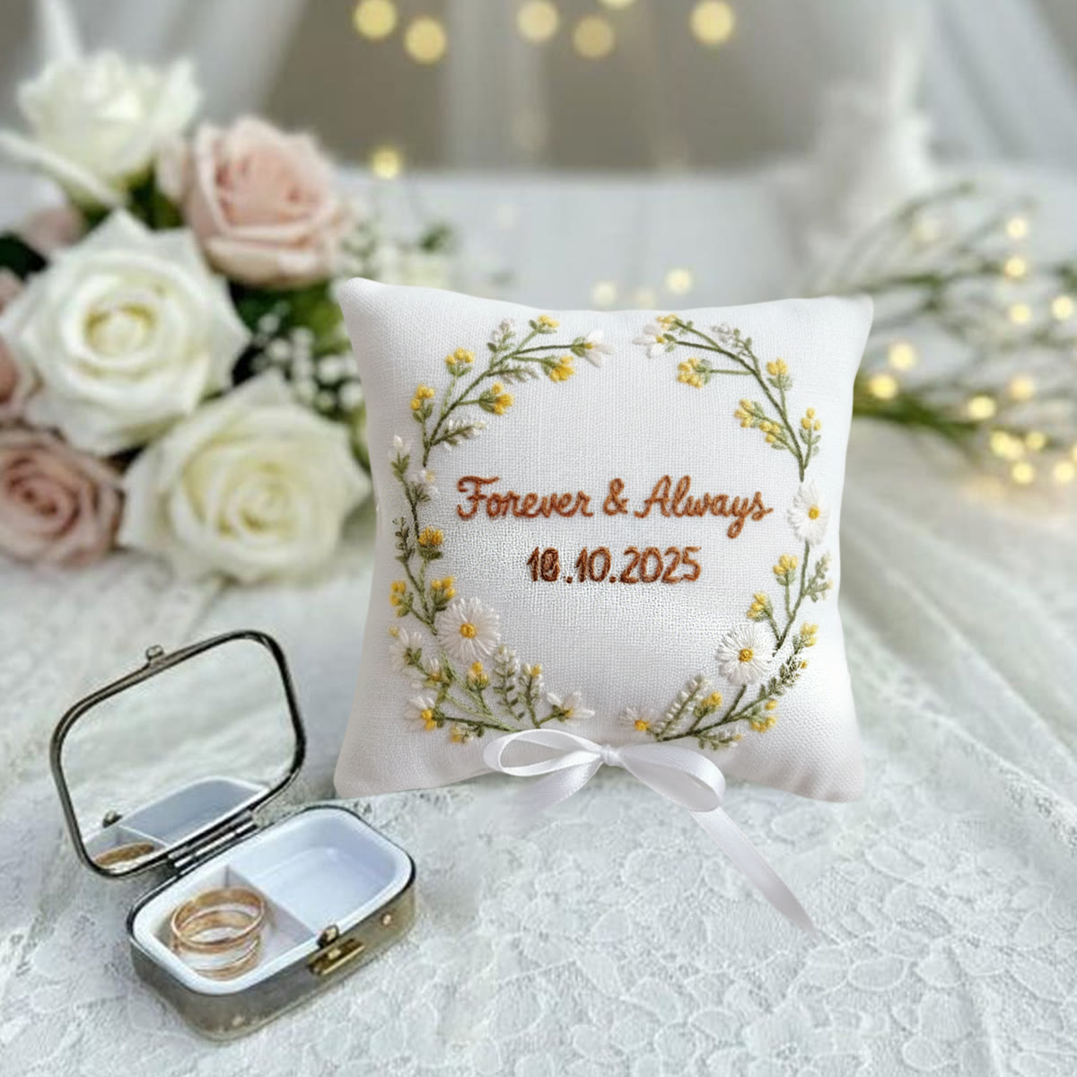 Rubbyoo Personalized Ring Bearer Pillow Embroidery Kit - Daisy Yellow Flower Wreath | Beginner Diy | Weddings Anniversaries - image 8