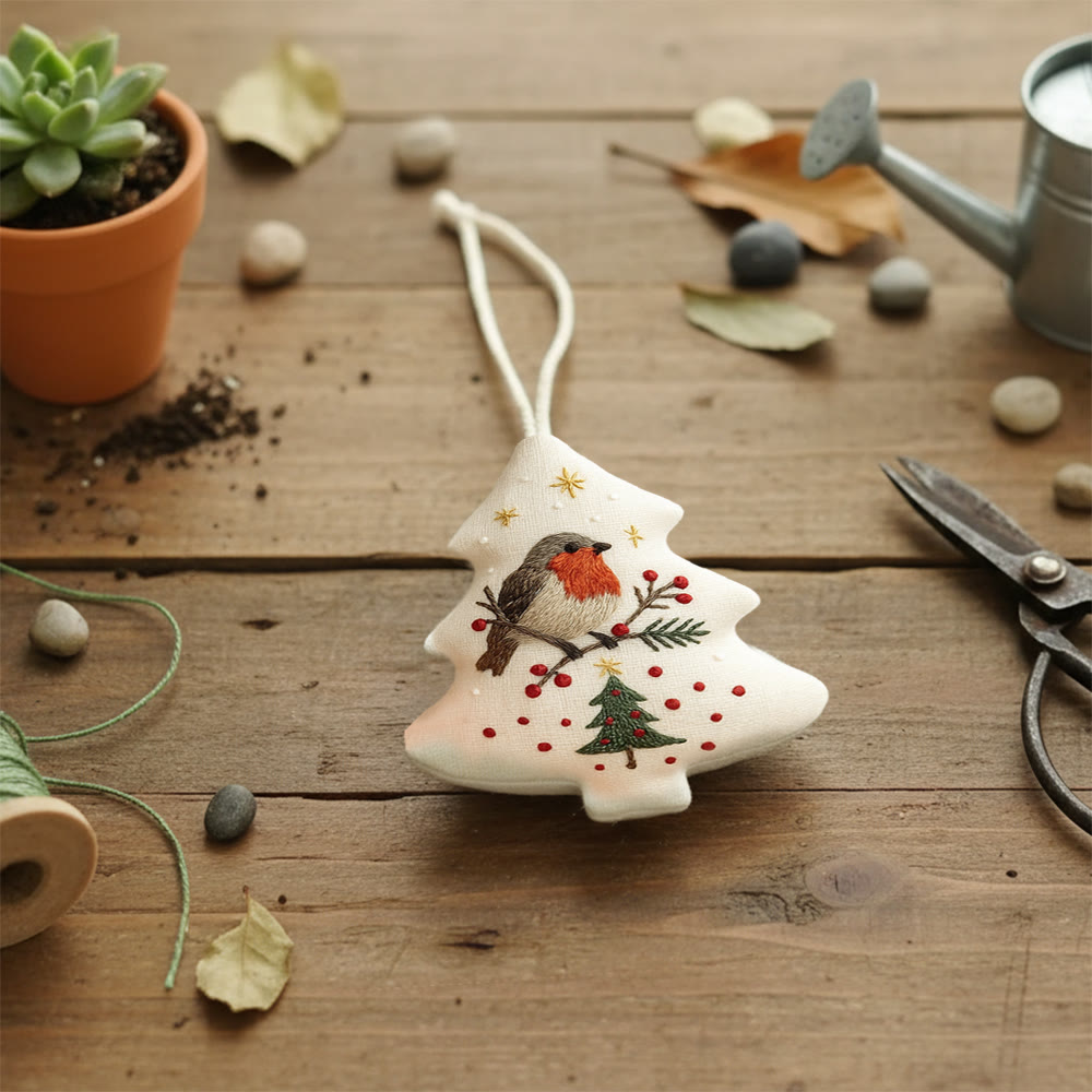 Rubbyoo Tree-shaped Embroidery Kit - Robin Bird | Winter Craft Project | Festive Christmas Ornament - image 3