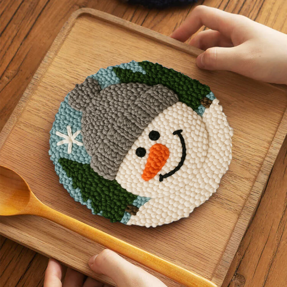 Adorable Snowman Punch Needle Kit – Newbie-friendly Craft | Cozy Winter-themed Handmade Wall Decor - 5 inch Coaster Kit - image 4