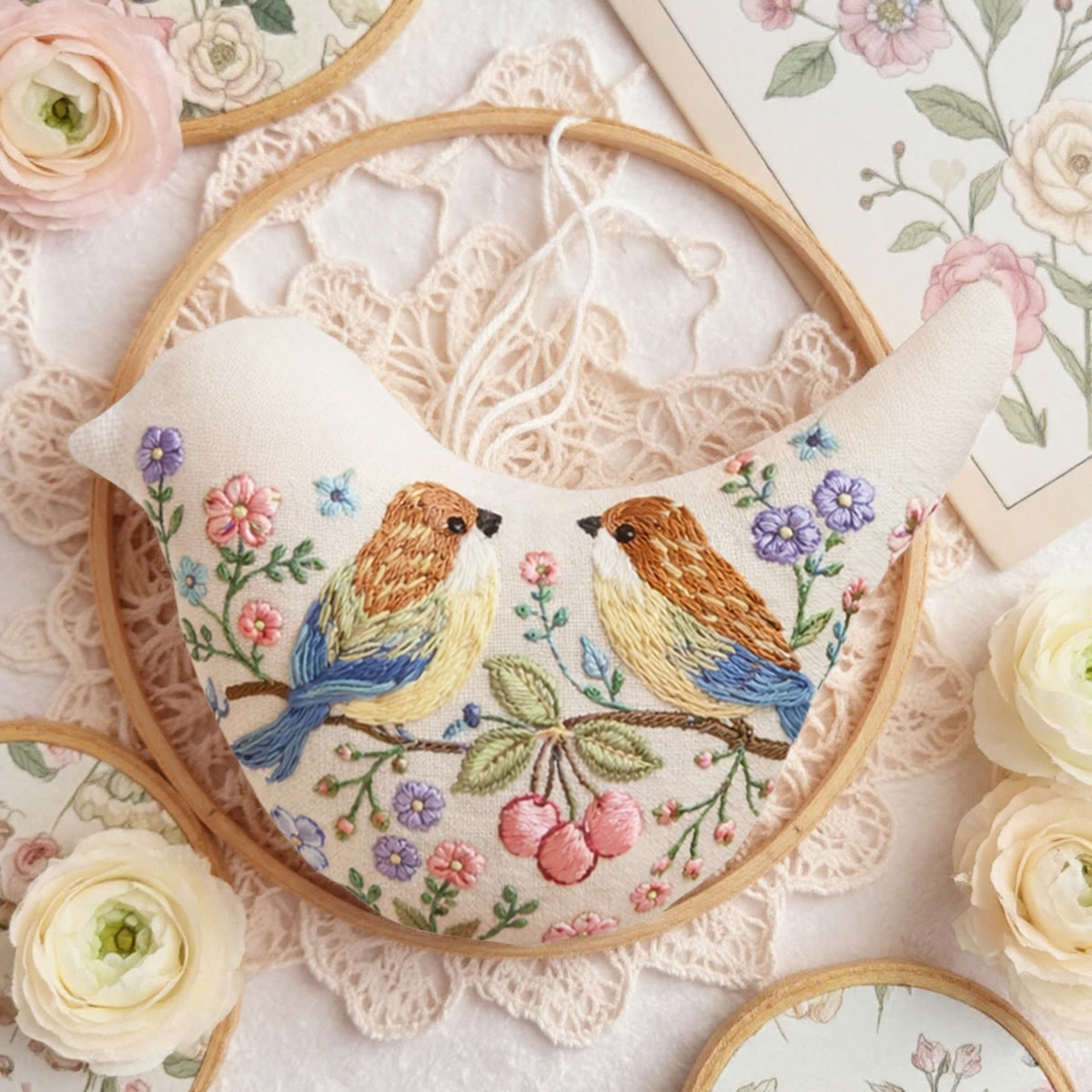 Rubbyoo Bird-shaped Embroidery Kit - Pair Of Birds With Berries | Unique Anniversary Gift For Her | Floral Home Decor - image 5