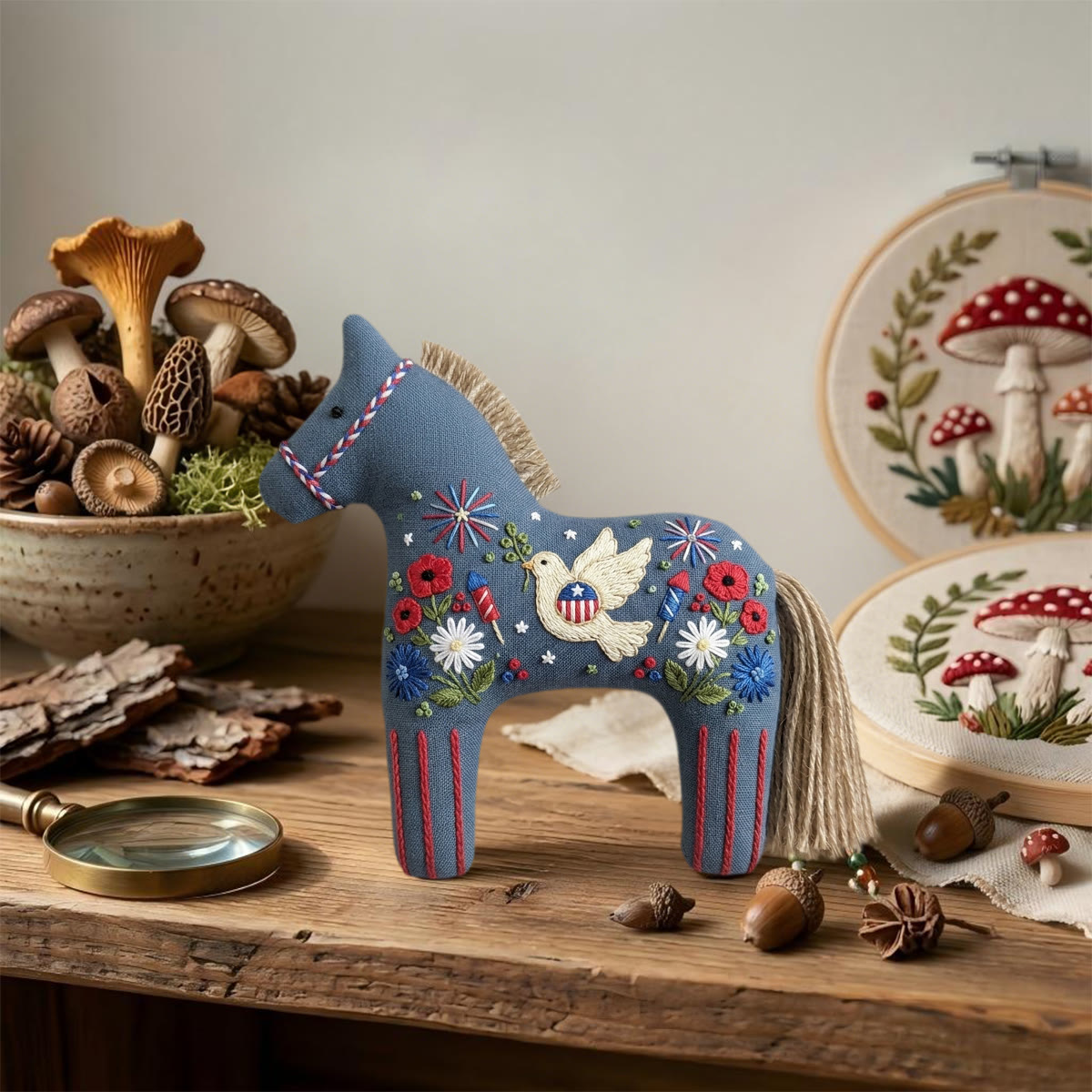 Rubbyoo Dala Horse Embroidery Kit - White Dove With Olive Branch | Independence Day Gift | Office Desk Patriotic Accent - image 4