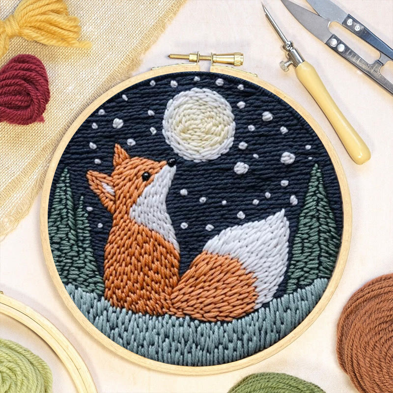 Fox In Night Punch Needle Kit - Diy Animal Handicraft | Nice Craft For Home Ornament  - image 6