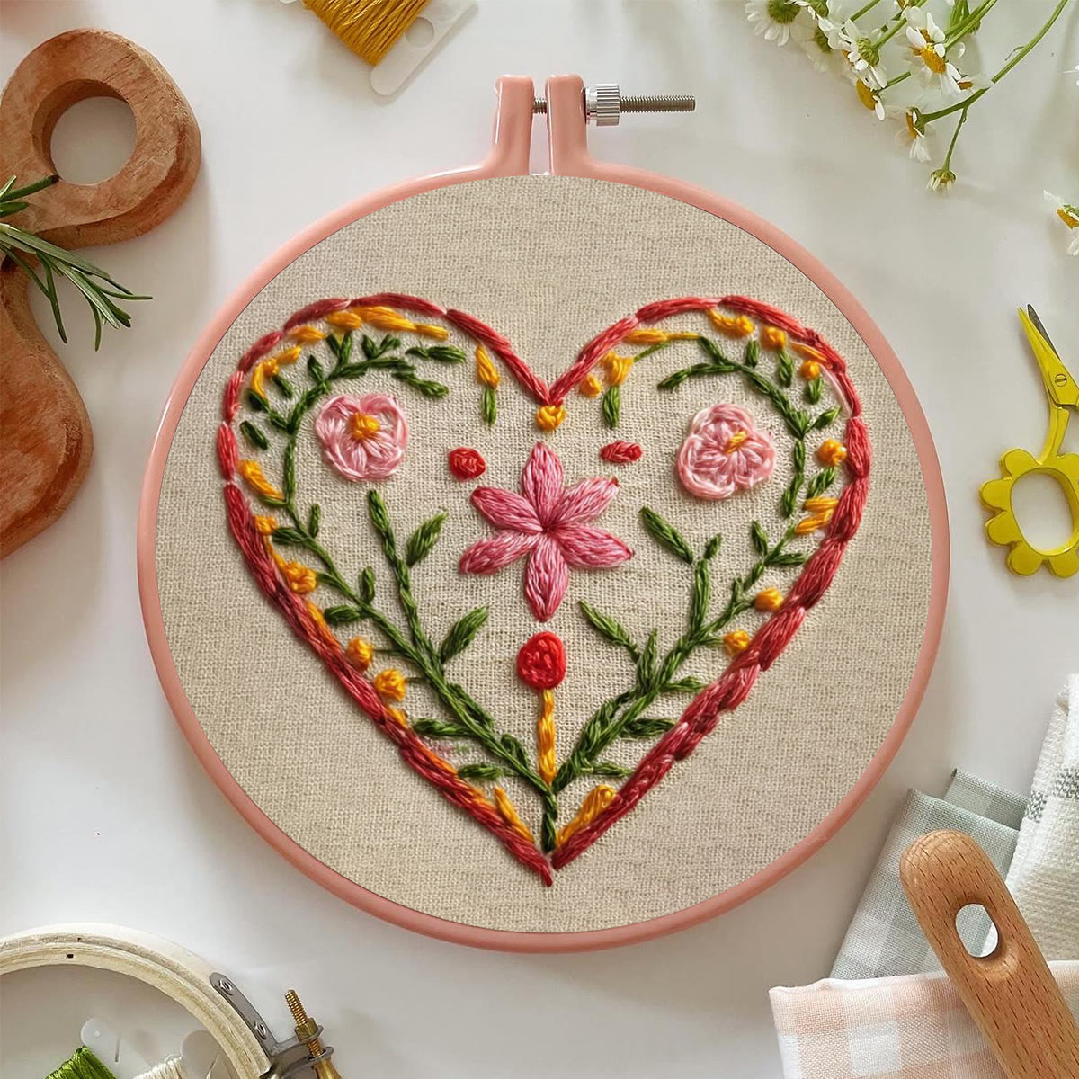 Rubbyoo Embroidery Kit - Heart-shaped Floral | Household Wall Decor | Beginner-friendly Craft - image 5