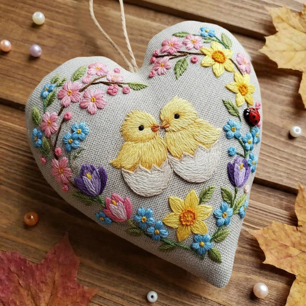 Rubbyoo Heart Embroidery Kit - Hatching Chicks And Spring Floral | Cheerful Craft | Heartwarming Festival Present - image 10