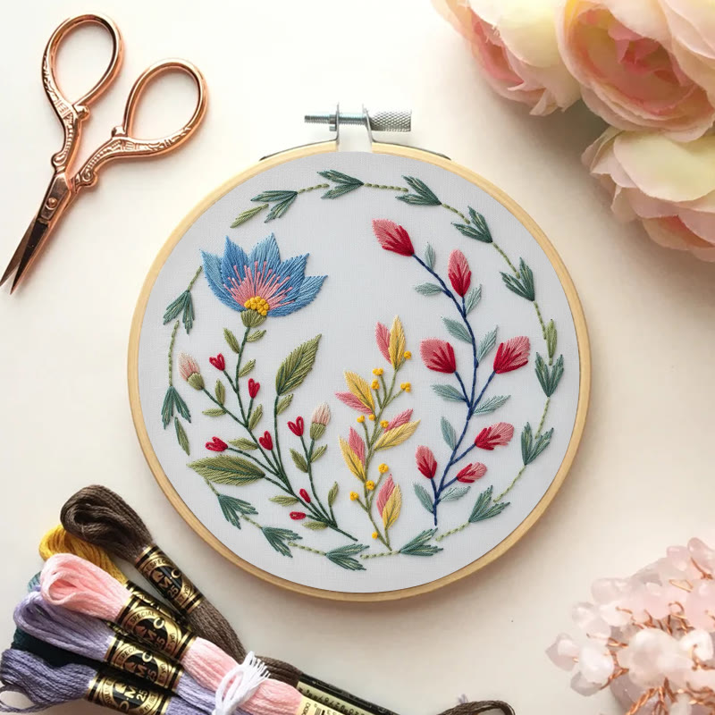 Rubbyoo Embroidery Kit - Wildflower Wreath With Blue Bloom | Novice-friendly Craft | Whimsical Accent - image 6