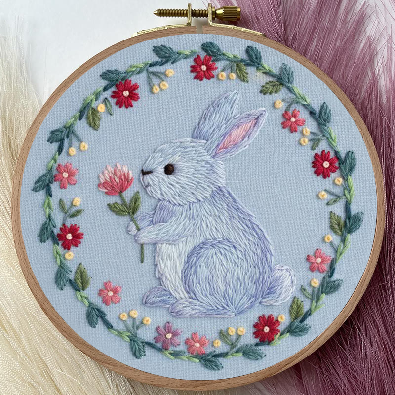 Rubbyoo Embroidery Kit - Bunny With Flower And Wreath | Cheerful Diy | Charming Home Touch - image 5