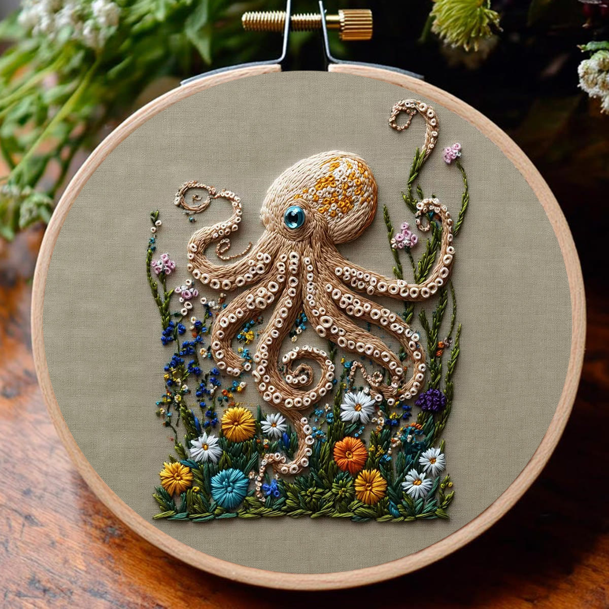 Rubbyoo Embroidery Kit - Textured Octopus With Floral Foliage | Charming Home Accent | Beginner-Approachable Embroidery - image 7