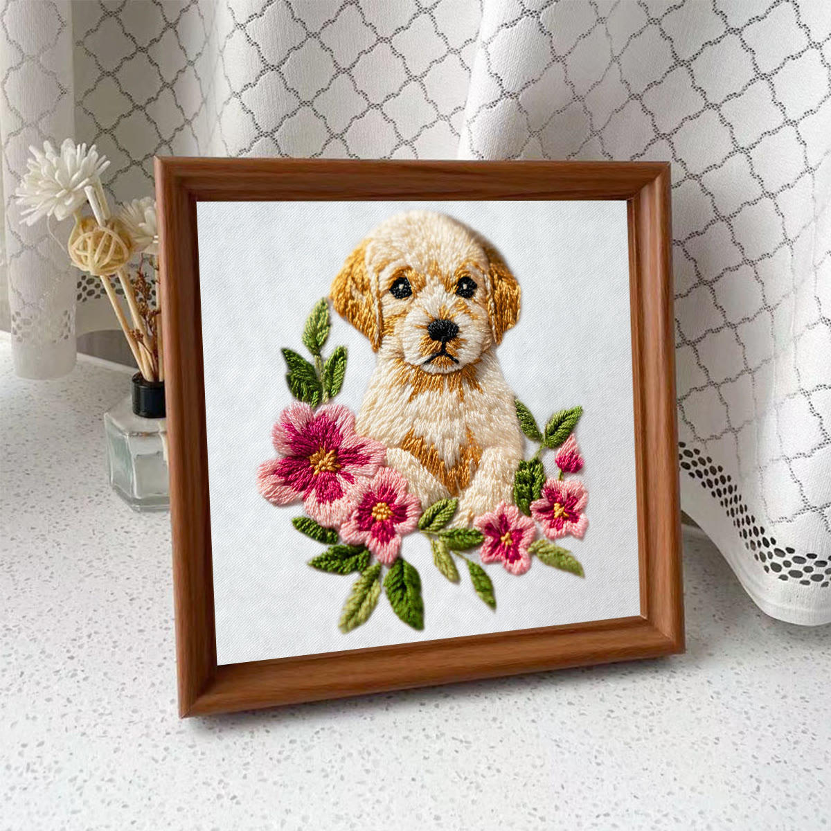 Rubbyoo Embroidery Kit - Puppy With Flower | Diy Home Decor | Animal Hoop Art  - Embroidery Kit Plus An Extra Frame - image 11