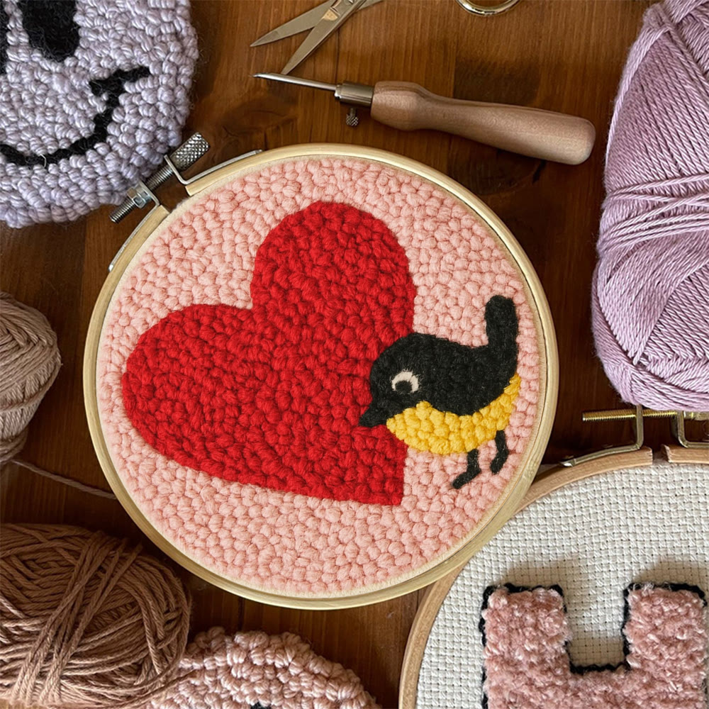 Vibrant Plush Heart Bird Punch Needle Kit – Newbie-friendly Craft | Top Gifting Pick - image 8