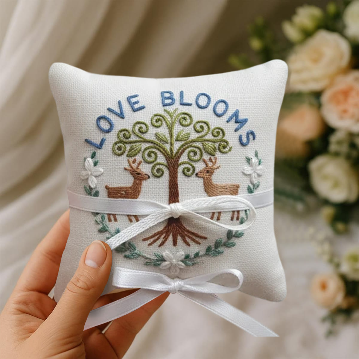 Rubbyoo Personalized Ring Bearer Pillow Embroidery Kit - Tree And Deer Emblem | Embroidered Gift Piece | Key Holiday Commemorations - image 8