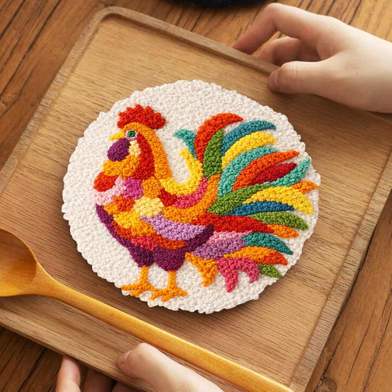 Vivid Rooster Punch Needle Kit - Simple Handcraft | Must-have Gift Option - 5 inch Coaster Kit - image 4