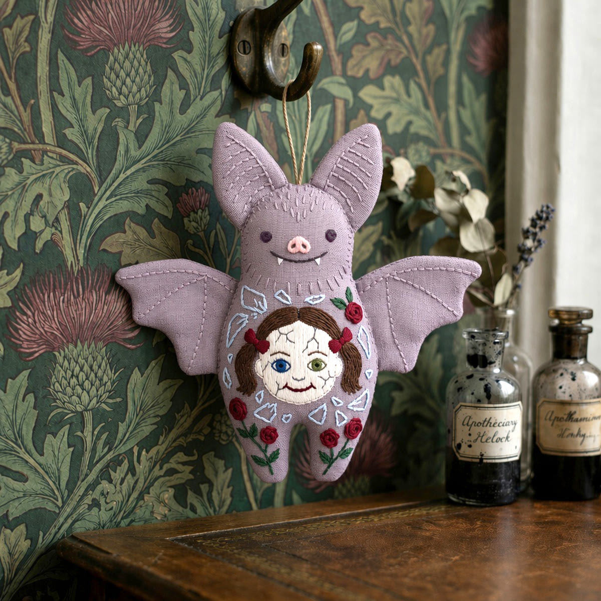 Rubbyoo Bat Embroidery Kit - Spooky Floral Doll | Halloween Gothic Fairycore Handmade Gift | Medieval Folklore Decor - image 7