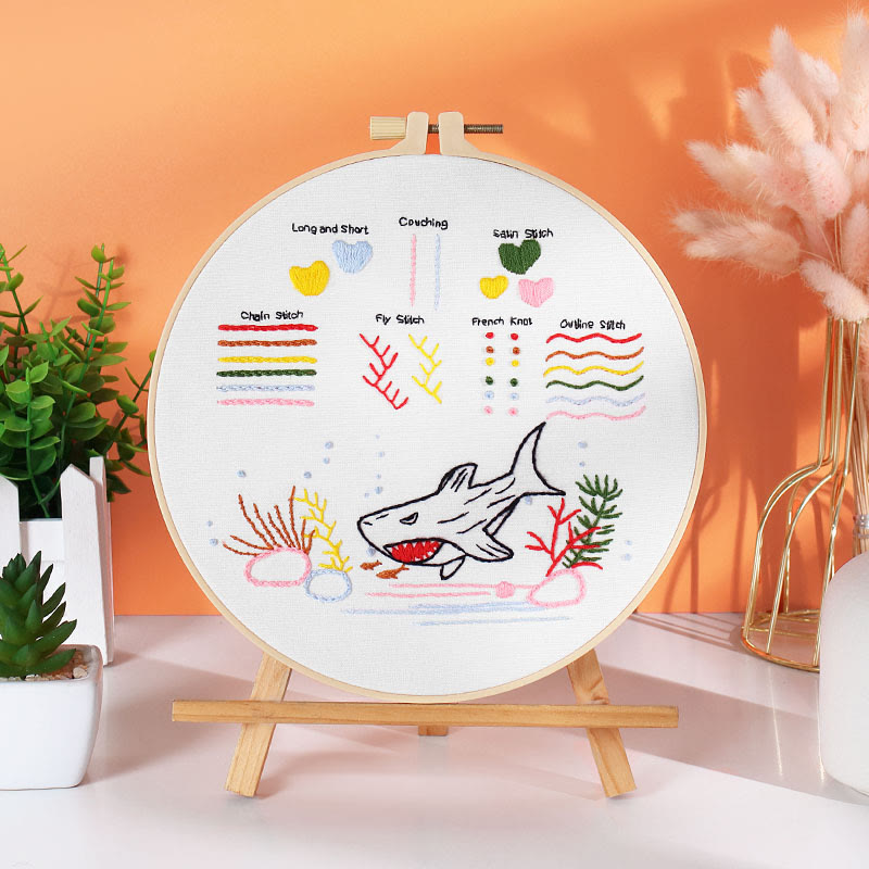 Rubbyoo Embroidery Stitch Book Kit - Basic Embroidery Stitches | Starter Learning Practice Set | Diy Needlepoint Crafts - Stitch book+ Shark - image 10