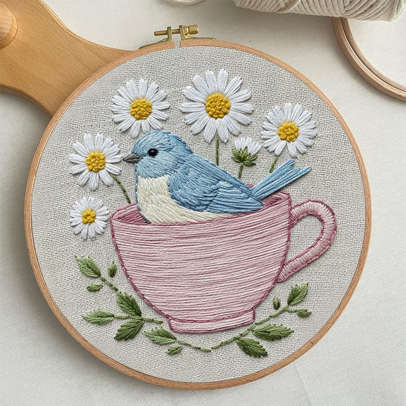 Rubbyoo Embroidery Kit - Floral Bird Cup | Handmade Stitch Art | Unique Home Collection - image 7