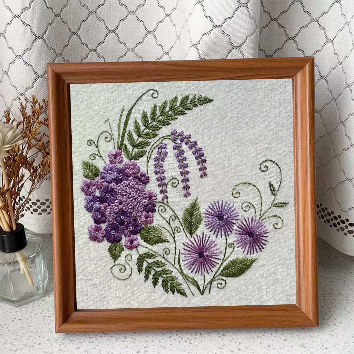 Rubbyoo Embroidery Kit - Purple Flower | Beginner Friendly Hoop Art | Gift For Her - Embroidery Kit Plus An Extra Frame - image 10