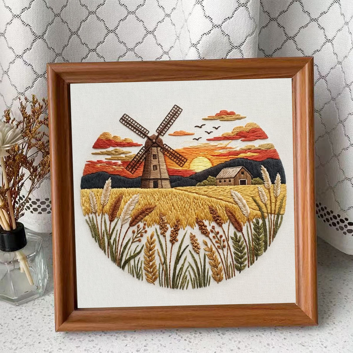 Rubbyoo Embroidery Kit - Countryside Sunset | Creative Landscape Craft | Handmade Desk Ornament - Embroidery Kit Plus An Extra Frame - image 10