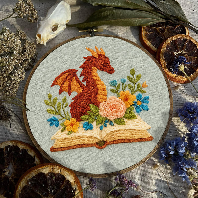 Rubbyoo Embroidery Kit - Dragon With Floral Books | Beginner Friendly Artwork | Unique Animal Collection  - image 3