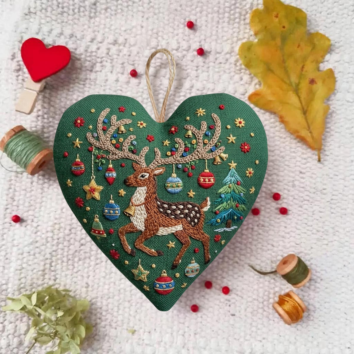 Rubbyoo Heart Embroidery Kit -  Cheerful Christmas Reindeer | Ideal Christmas Tree Hangings  | Heartwarming Holiday Home Decor Gift For Beginners - image 7