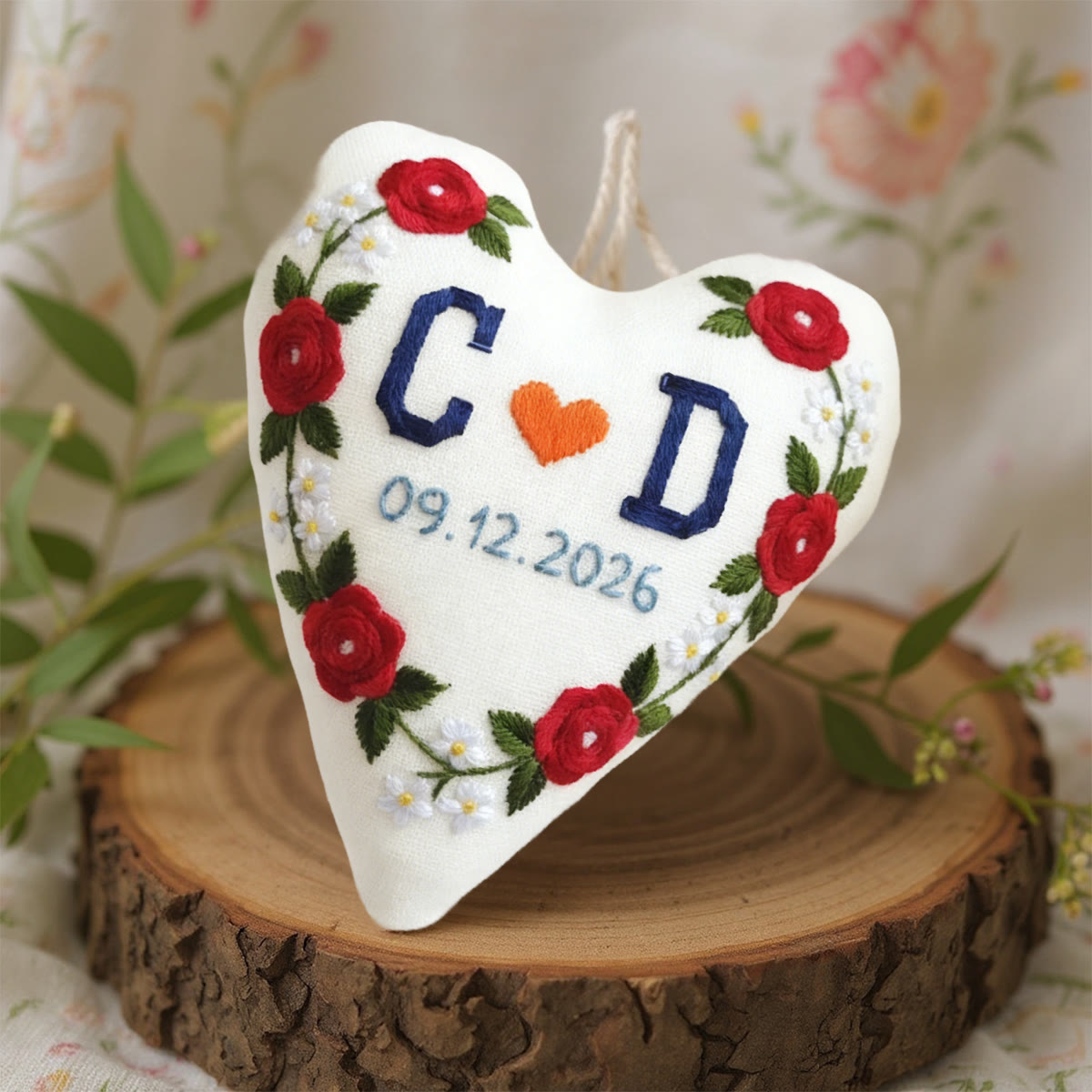 Rubbyoo Heart Embroidery Kit - Initials Red Rose Orange Heart | Custom Decor Piece | Entry-level Embroidery - image 5