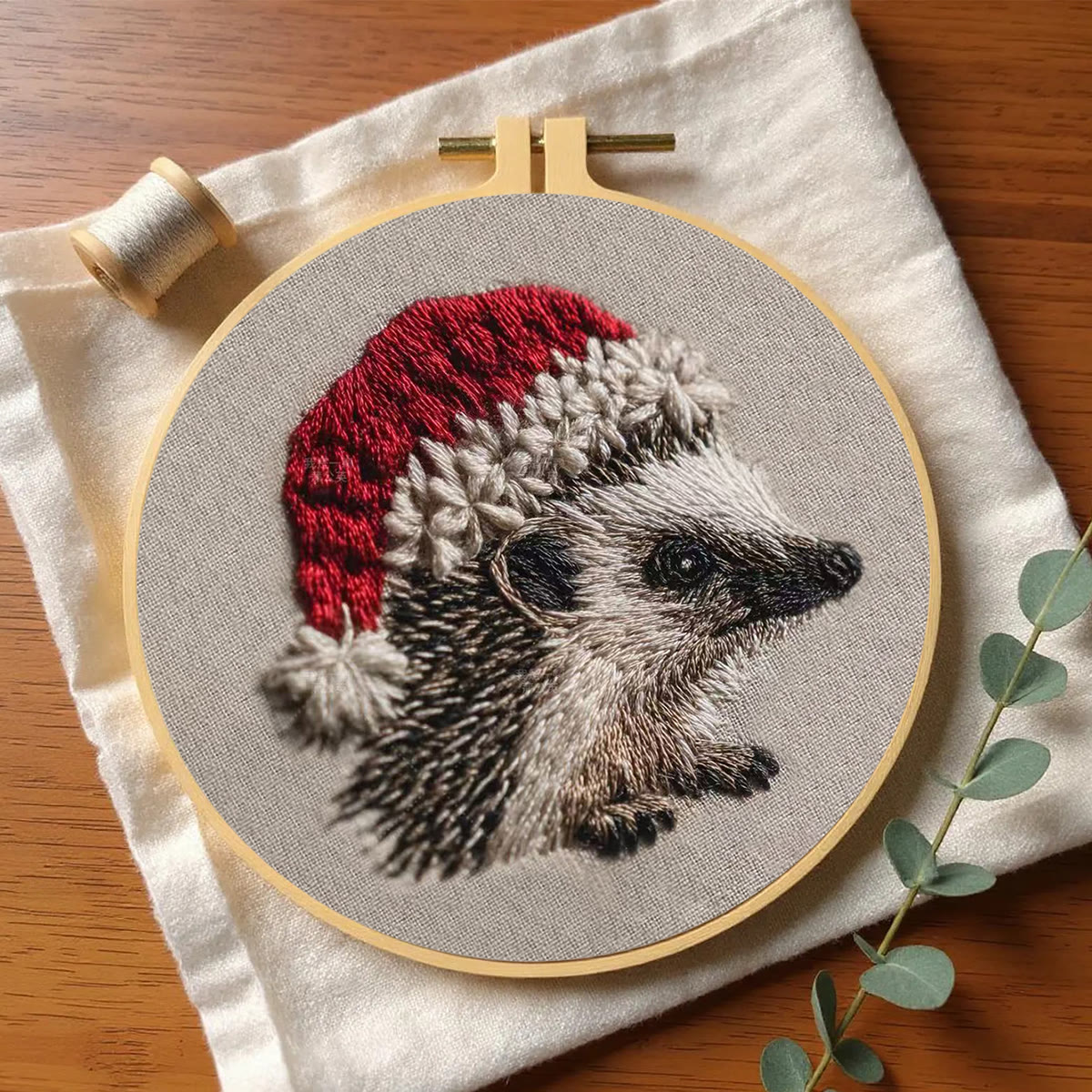 Rubbyoo Embroidery Kit - Hedgehog  Christmas Hat | Winter Woodland Animal | Christmas Stitch Art - image 5