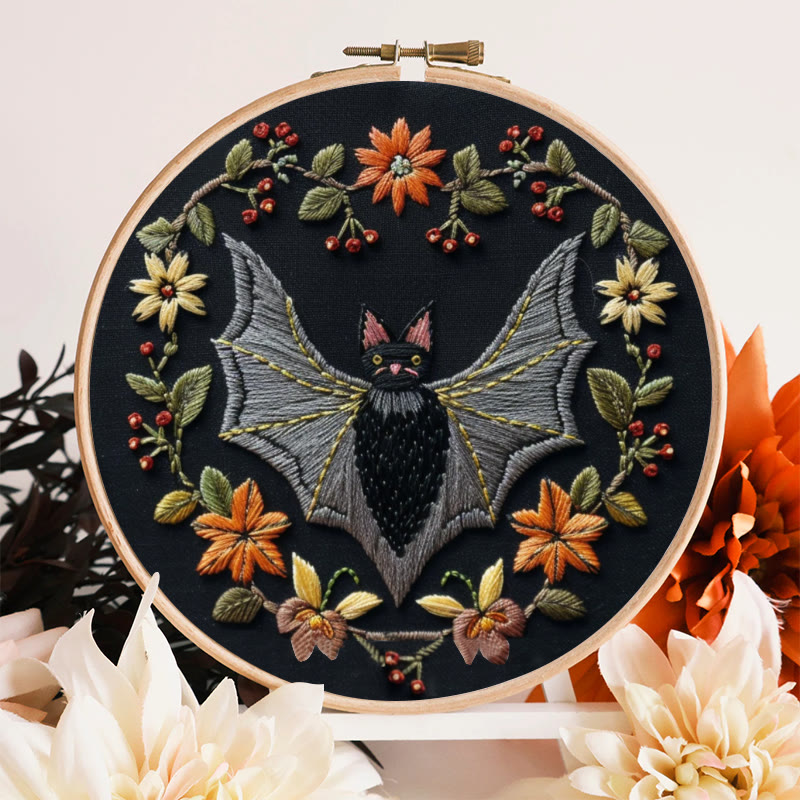 Rubbyoo Embroidery Kit - Halloween Floral Bats | Diy Halloween Crafts | Creative Wall Hanging - image 5
