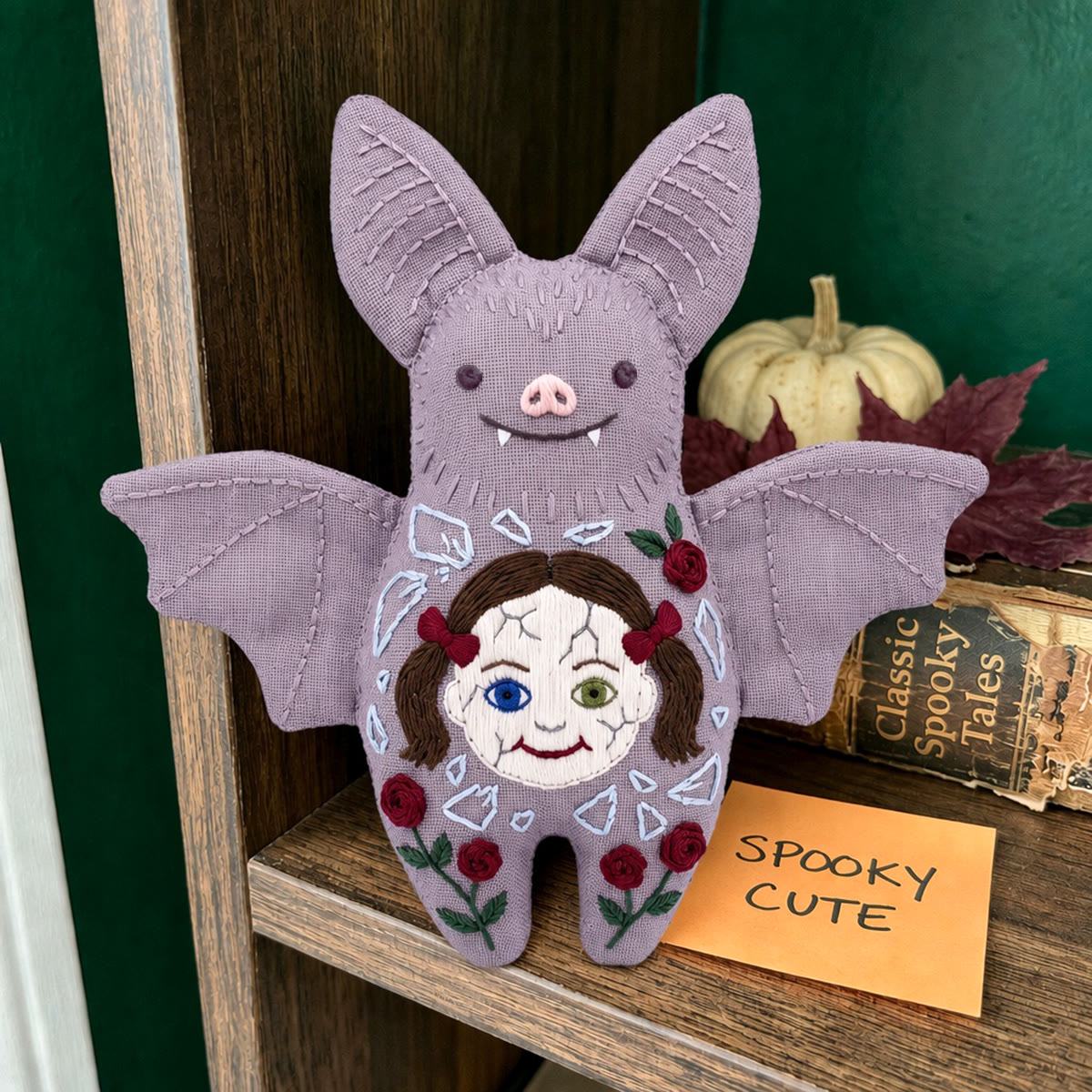 Rubbyoo Bat Embroidery Kit - Spooky Floral Doll | Halloween Gothic Fairycore Handmade Gift | Medieval Folklore Decor - image 6