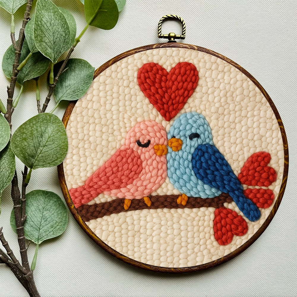 Blush Blue Cuddling Bird Heart Punch Needle Kit – Beginner-easy Diy Undertaking | Sweet Gifting Standout - image 8