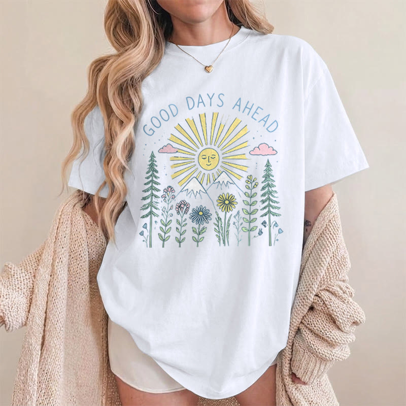 Rubbyoo “Good Days Ahead" Graphic Tee  - Suitable For Matching With Jeans | Trendy Celestial Crewneck Top - image 15