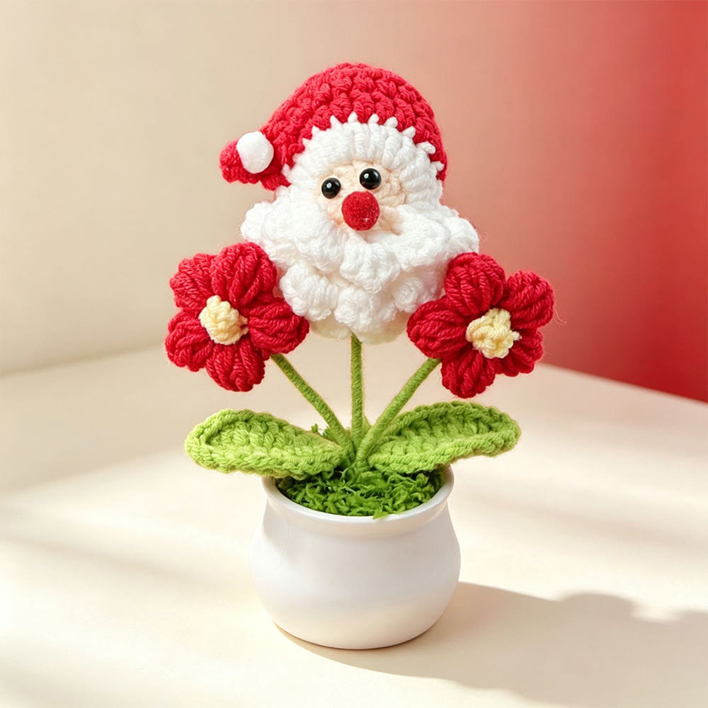 Rubbyoo Santa Claus Flower Pot - Handmade Festive Crochet Art | Christmas Faux Plant Desk Decor - Yellow Red - image 10