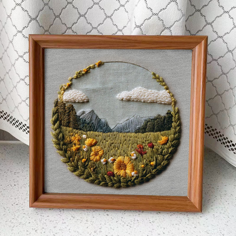 Rubbyoo Embroidery Kit - Beautiful Wildflower | Handmade Landscape Craft | Diy Stitch Craft For Starter - Embroidery Kit Plus An Extra Frame - image 12