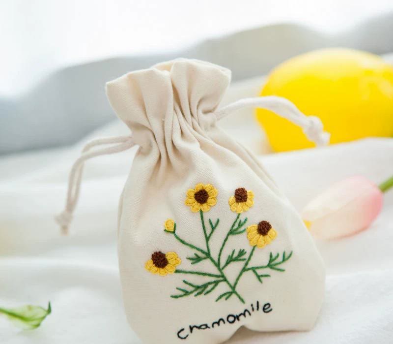 Handmade Drawstring Pouch Kit | Botanical Handmade Craft | Jewelry Storage Bag | Gift For Her - Chamomile - image 6