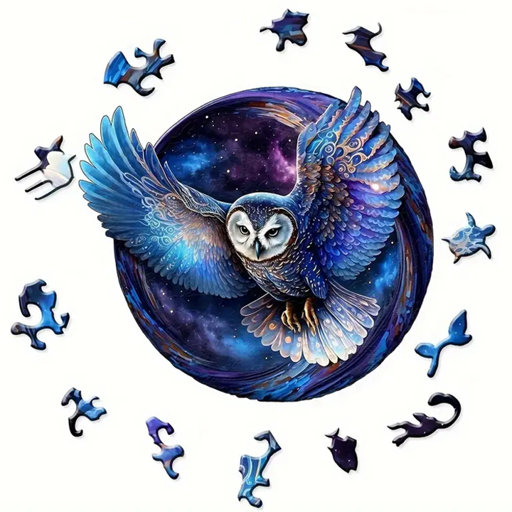 Blue Window Owl - Wooden Jigsaw Puzzle
