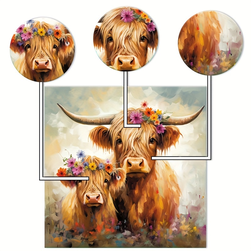 Colourful Floral Highland Cows - Wooden Jigsaw Puzzle