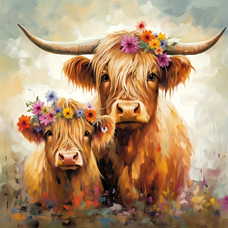 Colourful Floral Highland Cows - Wooden Jigsaw Puzzle