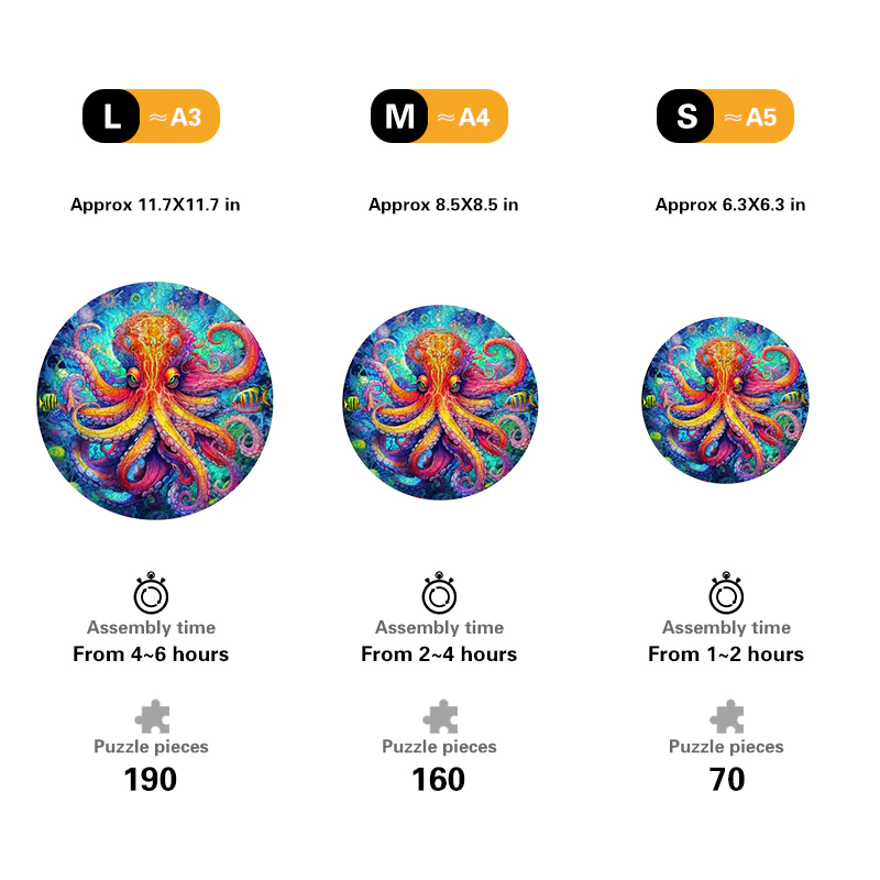 Octopus Vibrant - Wooden Jigsaw Puzzle