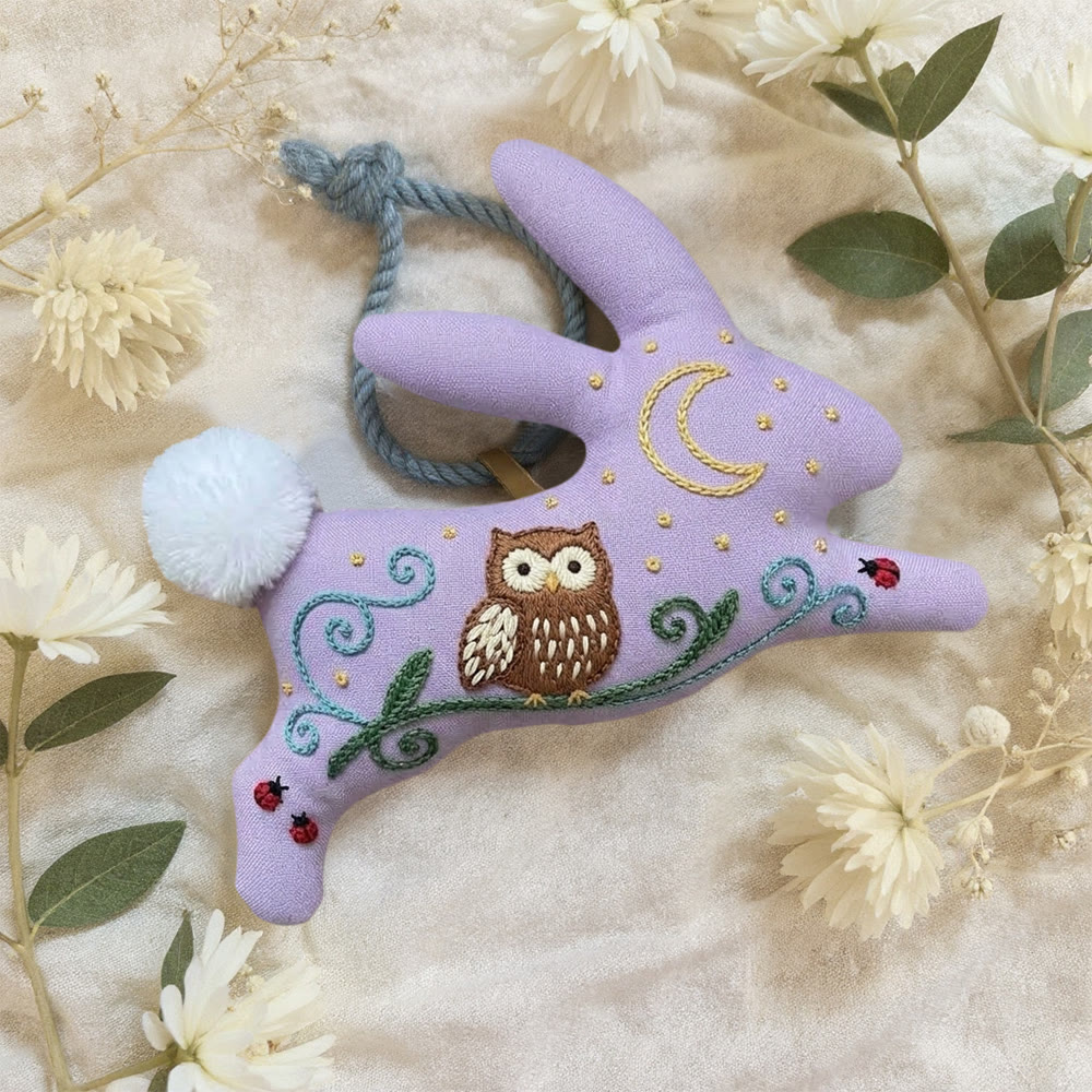Rubbyoo Rabbit Embroidery Kit - Brown Owl | Stuffed Animal Kit For Kids | Distinctive Purple Bag Charm  - image 4