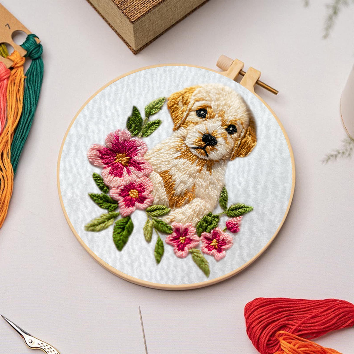 Rubbyoo Embroidery Kit - Puppy With Flower | Diy Home Decor | Animal Hoop Art  - image 5