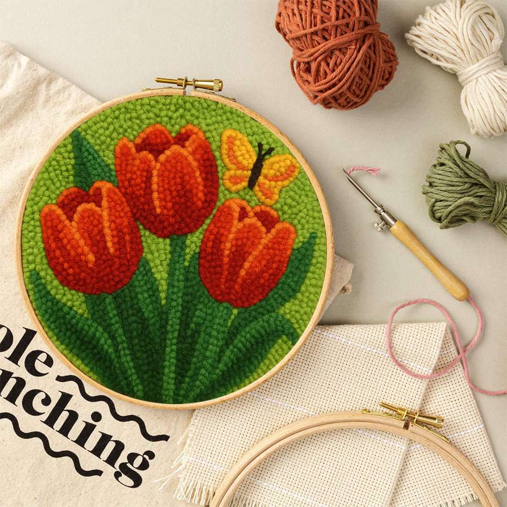 Orange Tulip Butterfly Punch Needle Kit – Uncomplicated Craft Making | Cheerful Home Piece - image 11