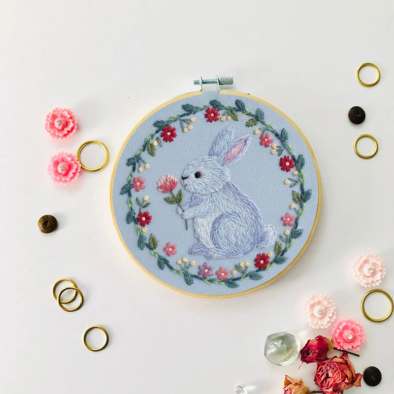 Rubbyoo Embroidery Kit - Bunny With Flower And Wreath | Cheerful Diy | Charming Home Touch - image 8