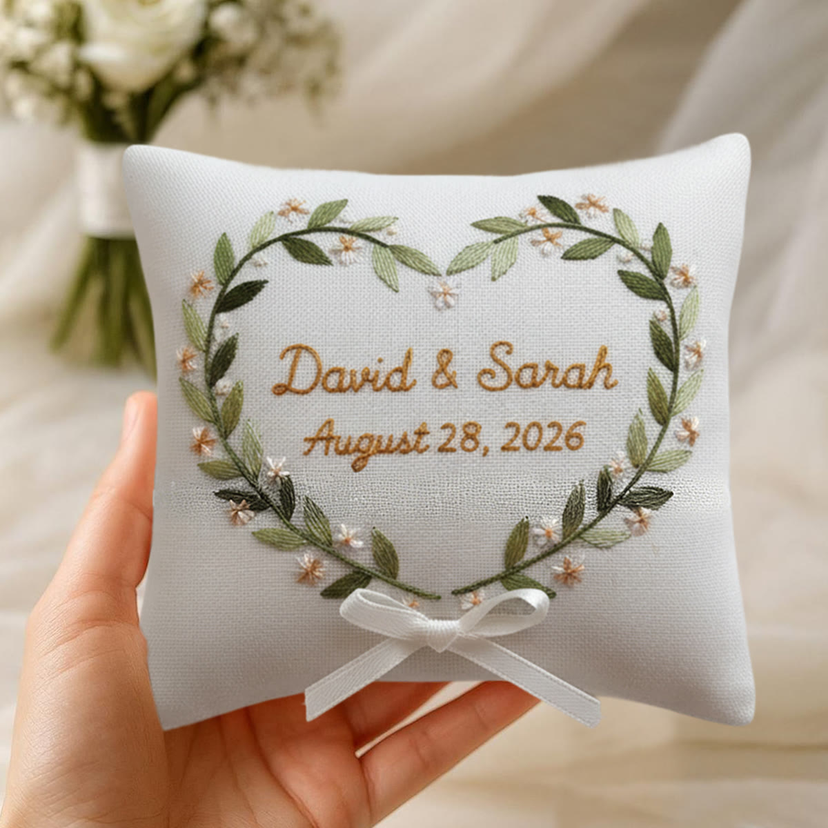 Rubbyoo Personalized Ring Bearer Pillow Embroidery Kit - Heart-shaped Wreath With Names | Handcrafted Keepsake | Engagement Celebrations - image 5