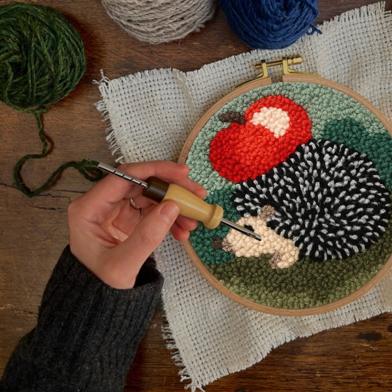  Apple Hedgehog Punch Needle Kit - Diy Animal Coaster | Nice Desk Ornament  - image 3